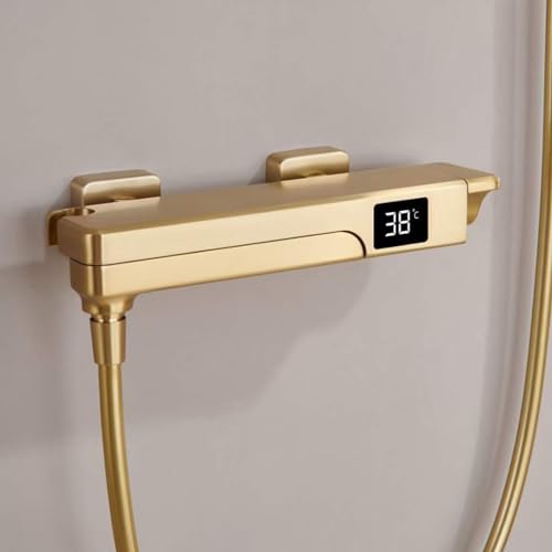 Robinet de baignoire avec douchette à main en laiton or brossé durable - 5