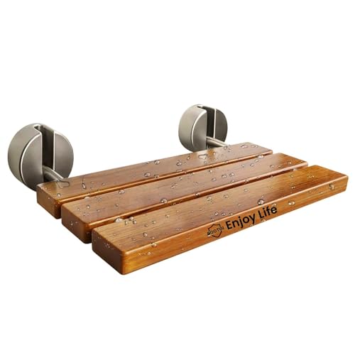 20 Inchs Teak Folding Shower Seat Wall Mounted Folding Shower Seat with 400 Lb. Weight Capacity (Metal Brushed Cover)