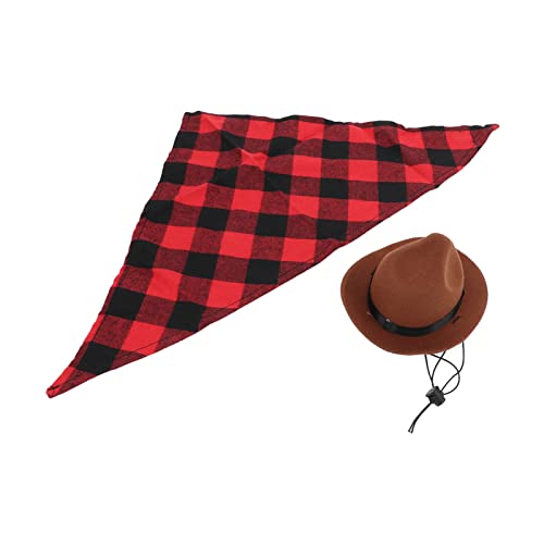 Chapeau et écharpe de Cow-Boy pour Chien, écharpe Triangulaire pour Chapeau de Cow-Boy Chat 2 pièces en Polyester pour Chapeau de Cow-Boy Habiller pour Les Accessoires de Vacances Marron + Rouge