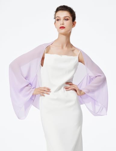 BEAUTELICATE Chiffon Schal Stola Damen Festlich Elegante Schultertuch Bolero Shrug mit Ärmel für Abendkleider Brautkleider Sommer Hochzeit (Lila, Einheitsgröße)