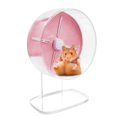 kathson Hamster Exercise Wheel 7.87 in Silent Spinning Running Wheels with Stand for Hamsters, Gerbils, Mice and Other Small Pets (Pink)
