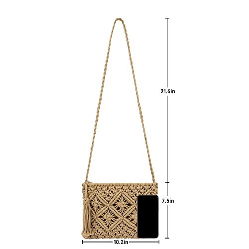 Women Crochet Shoulder Bag Handmade Woven Beach Crossbody Handbag Satchel Purse with Tassel for Summer 5