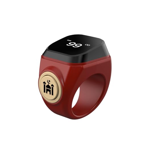Image of Smart Tasbih Counter,18mm(8) Muslim Digital Azan Alarm Clock Zikr Ring,APP Support Digital Counter Prayer Reminder Rings, Waterproof 4 Digit Finger Counter for Muslims(Red)