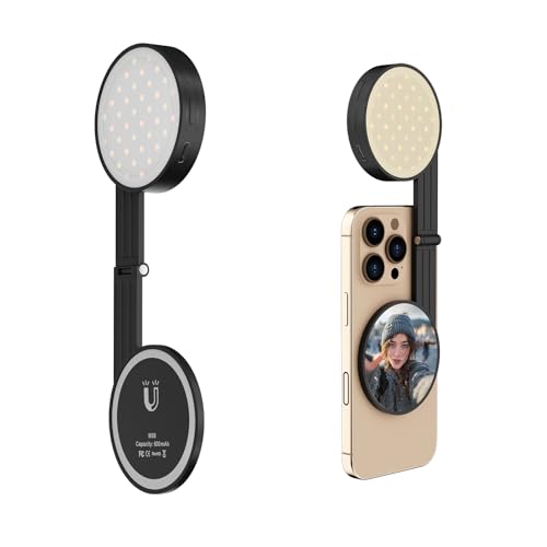 LOUERN Magnetic Dual-Sided Selfie Light Compatible with iPhone MagSafe, CRI95+ Rechargeable| Foldable|Compact Phone Light with Mirror for Selfies/Photography/Makeup/Video Conference/Influenc