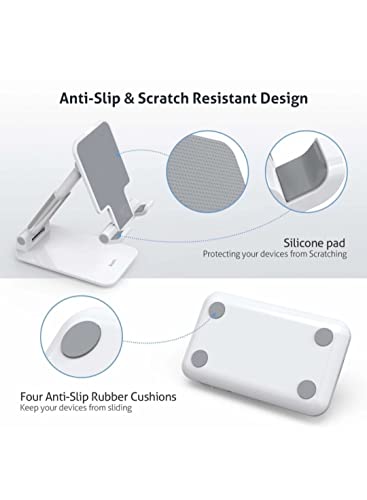 Image of Cell Phone Stand, Tablet Stand, Aluminum Stand Holder for Mobile Phones /Tablets /Ipad /Kindle -White Mobile Holder