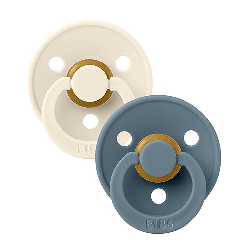 BIBS BPA-Free Natural Rubber Baby Pacifier | Made in Denmark (Petrol/Ivory, 6-18 Months) 2-Pack