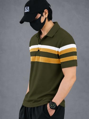 Image of Noble Monk Men's Striped Polo Neck Half Sleeve Casual T-Shirt with Regular Fit