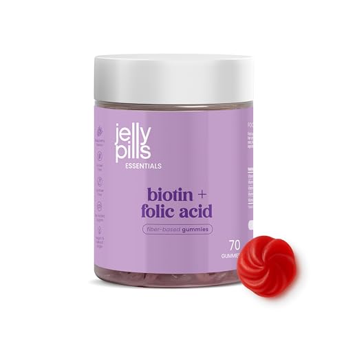 Jelly Pills Biotin 10.000 mcg + Folsäure & Zink – 60 vegane Gummies – Ohne Zuckerzusatz – Himbeergeschmack – Haarwachstum & Haarausfallprävention