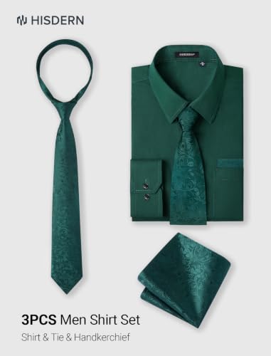 Image of HISDERN Mens Dress Shirt with Tie Pocket Square Set Classic Button Down Shirt Matching Tie Long Sleeve Shirts
