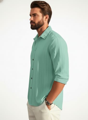 Image of Amazon Brand - INKAST Men's Casual Button Down Shirts Long Sleeve Linen Shirt Fashion Textured Beach Summer Shirt