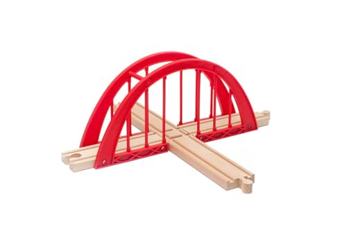 Maxim Enterprise, Inc. Red Intersection Bridge - Wooden Cross Track Compatible with Thomas & Friends, Brio Railway and More