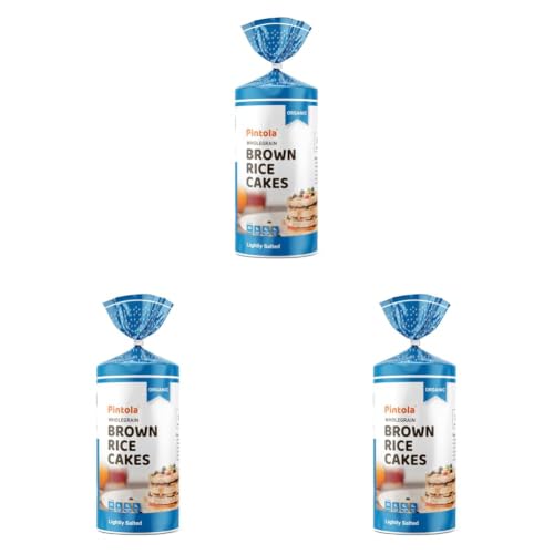 Image of Pintola Organic Brown Rice Cake Lightly Salted 130g | Gluten-Free Snack | 9 Wholegrains | Low Fat | 30 Calories per Cake | Soy & Yeast Free | Healthy Snack for Weight Loss (Pack of 3)