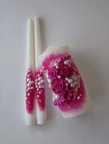 Magik Life Unity Candle Set for Weddings-Wedding Unity Candles-Candle Sets-6 Inch Pillar and 2 10 Inch Tapers - Unity Candle-Burgundy