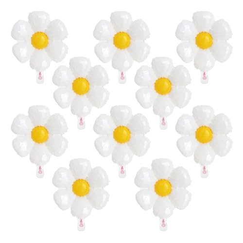 ZHENGYE 10 Pcs White Daisy Balloons,Flower Theme Party Decorations Flower Aluminum Foil Balloons Wedding Baby Shower Birthday Party Decoration