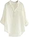 Minibee Women's Linen Blouse High Low Shirt Roll-up Sleeve Tops White L
