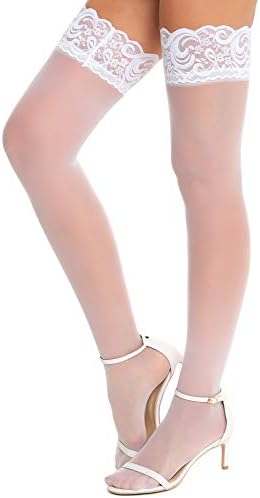 RSLOVE Women's Lace Top Thigh High Sheer Stockings Antiskid Silicone Ultra Shimmery Pantyhose