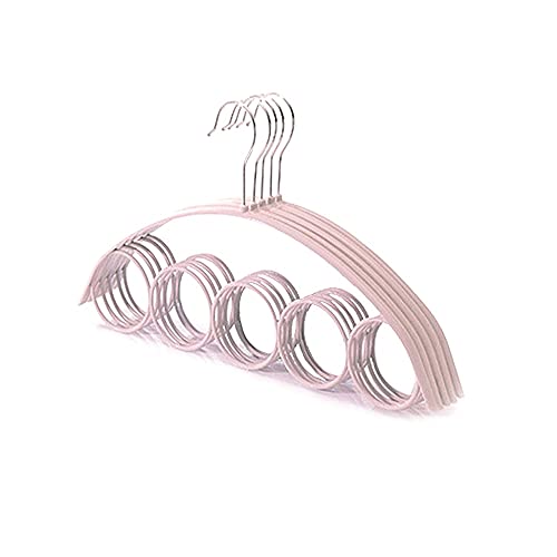 Wpengpeyj はんがー, 3ピース、プラスチックハンガー、滑り止め5リングラック、ショールスカーフハンガーベルトタイオーガナイザーホルダーフックディスプレイハンガー41 * 23cm (Color : Pink)
