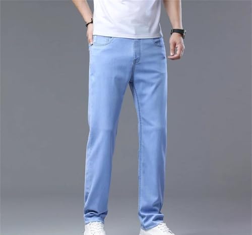 Mens Jeans Slim Stretch Summer Thin Straight Classic Denim Pants Lightweight Casual Fashionable4
