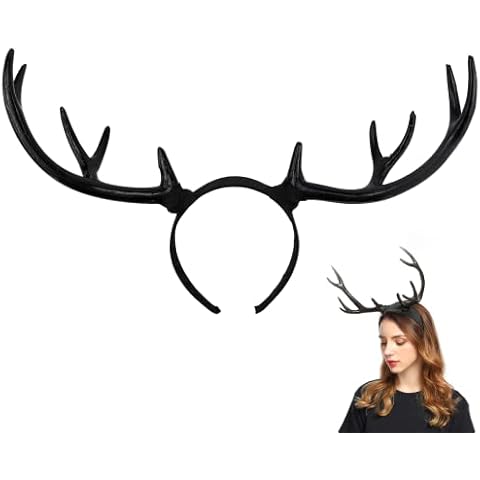FERCAISH Reindeer Antler Headband, Black Deer Horn Elk Headband Headpiece for Christmas Party, Large Antler Ears Hairband Cover