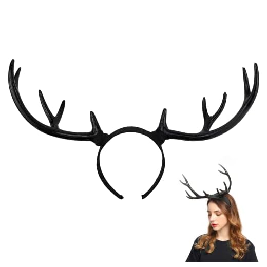 FERCAISH Reindeer Antler Headband, Black Deer Horn Elk Headband Headpiece for Christmas Party, Large Antler Ears Hairband