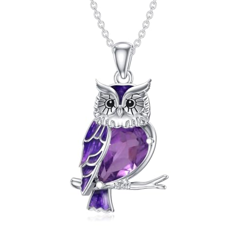 Natural Gemstone Owl Necklace for Women 925 Sterling Silver Owl Pendant with Genuine Gemstone Jewelry Gifts for Her