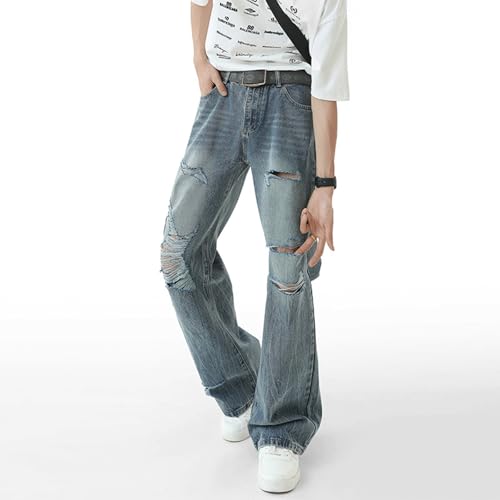 Baggy Flared Ripped Jeans for Men Vintage Distressed Wide Leg Denim Pants Streetwear Skate Style2