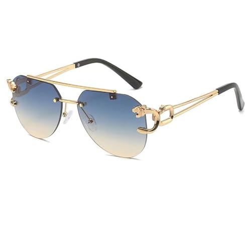 Classic Aviator Sunglasses for Women Men, Frameless Leopard Head Design, Polarized Lens UV Blocking