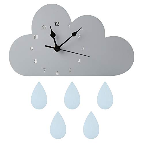 Steellwingsf - Orologio da parete a forma di nuvola in legno nordico a forma di goccia di pioggia, decorazione da parete per camera dei bambini, decorazione da parete, colore: blu