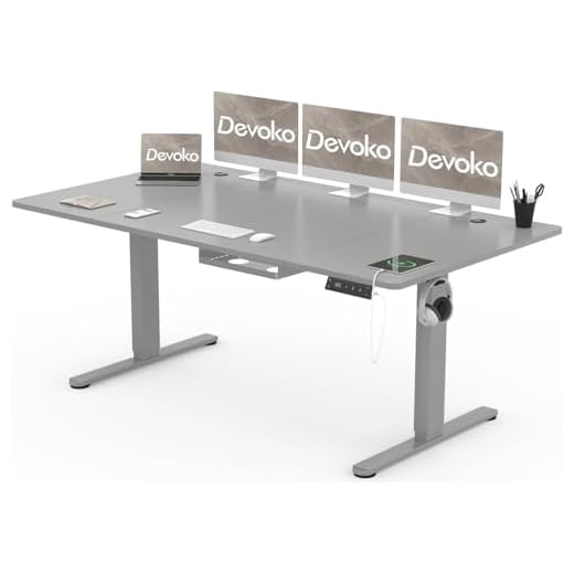 Devoko Escritorio eléctrico de altura regulable 180 x 80 cm, carga USB A y memoria de 4 funciones, escritorio móvil para ordenador con sistema anticolisión y ruedas de 360° (gris)