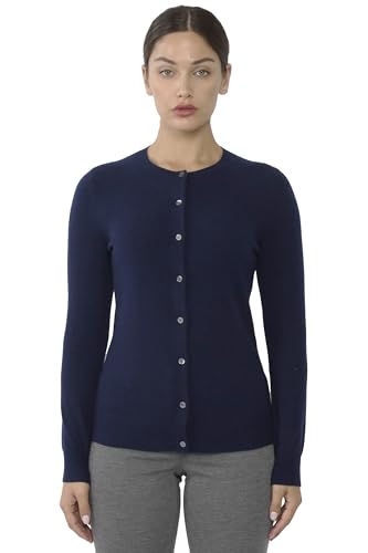 Image of JENNIE LIU Women's 100% Cashmere Button Front Long Sleeve Crewneck Cardigan Sweater