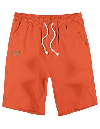 TARAINYA Kurze Hosen Herren Baumwolle Leinen mit Gummizug Freizeithose Shorts Herren Sommer Casual Leicht mit Taschen Orange L