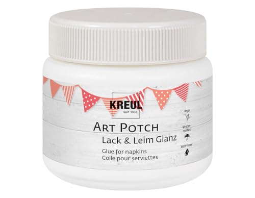 KREUL 49151 - Art Potch Barniz de cola transparente y brillante 150 ml Pegamento al agua para la decoración y el secado Adecuado para madera, cerámica, piedra y cartón