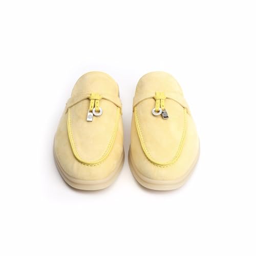 Image of XOBZJH Designer Women's Mules Flat Heel - Suede Leather Flats with Tassel Detail, Comfortable Slip-On Backless Loafers,Casual & Work Shoes