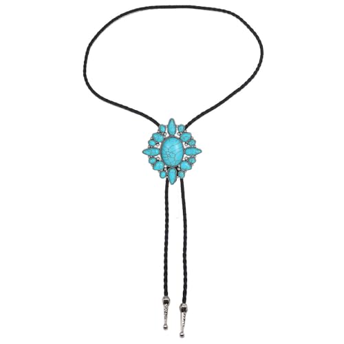 Image of AZORA Western Cowboy Bolo Tie Men Leather Necktie Leather Cord Turquoise Stone Bolo Ties for Men Women