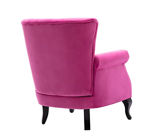 Janoray Mid Century Modern Accent Chair Upholstered Armchair Comfy Velvet Fabric Single Sofa With Tufted Wingback For Small Spaces Bedroom Living Room, Hot Pink #TOP6