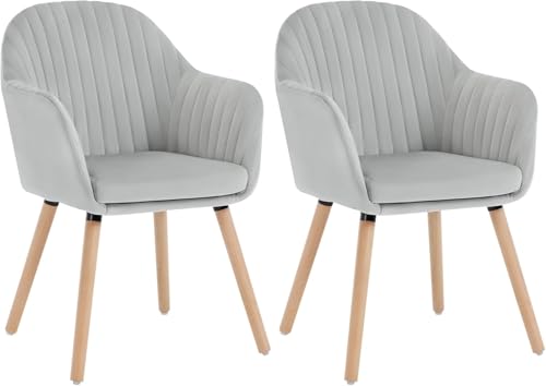 Woltu 2x Sillas De Comedor Nordicas Estilo Vintage Juego De 2, Tapizadas Con Reposabrazos En Terciopelo, Estructura De Madera Gris Claro Bh95hgr-2