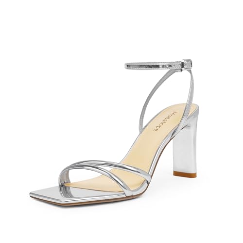 Image of Modatope Womens Sandals Square Open Toe Chunky High Heels Strappy Ankle Strap Sandals Comfort Dress Party Shoes