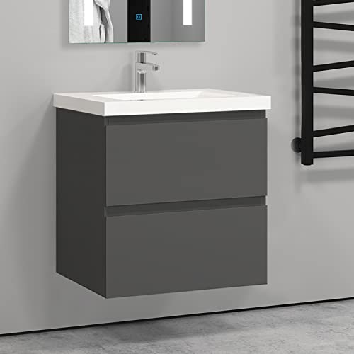 AICA sanitaire Ensemble de Meuble de Salle de Bain Anthracite 50cm+Vasque-Armoire de Rangement-Meubles-lavabos TZBY_Y-224B+Y-T200A_CC