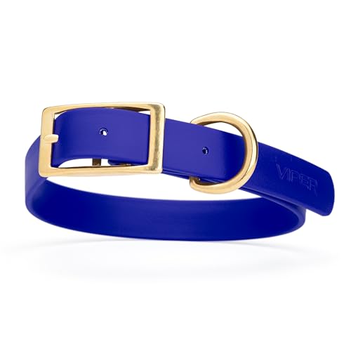 Image of Viper Biothane Heavy Duty Waterproof Dog Collar Strong Coated Nylon Webbing w /Solid Brass Hardware Odor-Proof Easy to Clean High Performance Fits Small Medium or Large Dogs, Blueberry Royal