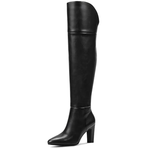 Pasuot Thigh High Boots for Women - Black Over the Knee Boots with Pointed Toe, Above the Knee Long Boots with Sexy Chunky Heel Side Zipper, Date Party Concert Festival for Ladies Fall Winter Size 7.5