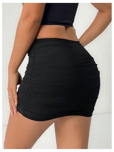 SOLY HUX Women's Y2k Ruched Mini Skirt Mesh Elastic Waist Bodycon Skirts Going Out Outfit2