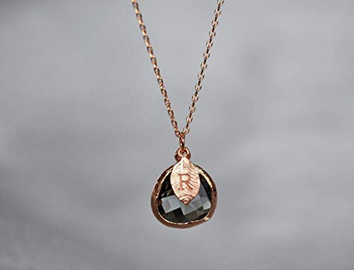 Charcoal Gray Necklace, Black Diamond Necklace, Gift For Wife, Girlfriend Gift, Personalized Jewelry, Bridesmaid Necklace, Initial Necklace #TOP5