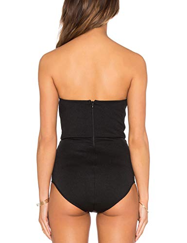 May&Maya Women's Strapless Plunge Neck Bodysuit (S, Black) #TOP5