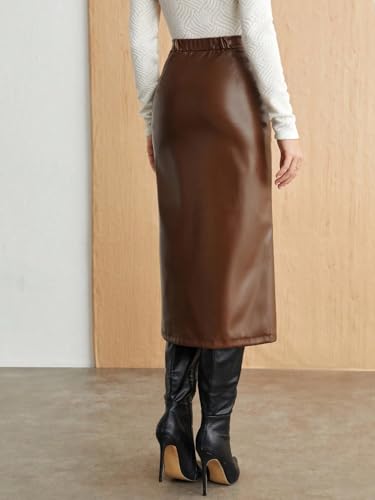 Slit Pu Leather Elegant Ruched Long Plain Casual Daily Wear 2025 Fashion Skirts for Women2