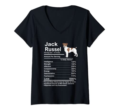 Damen Lustige Jack Russel Fakten Ernährung Geschenk Jack Russel T-Shirt mit V-Ausschnitt