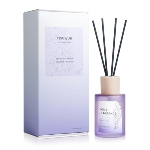 YISOWUH Diffuseur à roseaux, lavande 120 ml, lot de 8 bâtonnets – Parfum durable pour la maison, la salle de bain, la chambre à coucher, la décoration