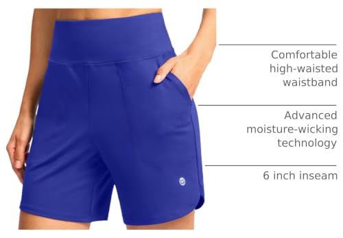Image of G Gradual Women's Athletic Shorts 6 inch High Waisted Stretchy Bermuda Shorts for Women Quick Dry Summer Casual Shorts