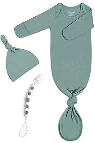 Image of Newborn Baby Knotted Gown, Super Soft Silky Infant Long Sleeve Sleeper for Baby Girl with Hat Set