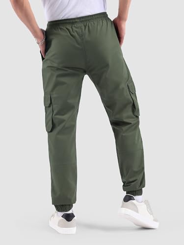 Image of Beyoung Cotton Regular Fit Heavy Gauge Cargo Joggers for Men | Ribbed Hem | Spacious Pockets | Track Pants | Elastic Waistband | Cargo for Men