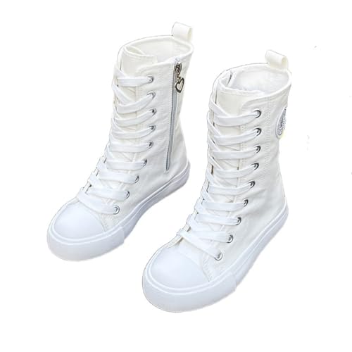 Amtopiyo Little Girls' Fancy Mid-Calf Canvas Boots Lace-Up Side Zipper Casual Sneakers